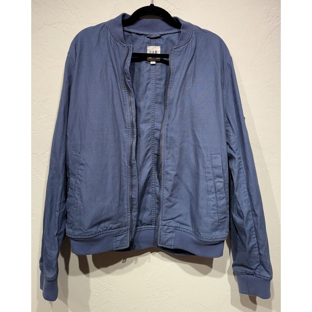 Gap Linen Cotton Bomber Jacket Cornflower Blue Size Medium